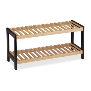 Relaxdays Schuhregal Bambus MDF Natur Schwarz mit 2 Ebenen 33 cm x 70 cm x 26 cm 2,2 kg