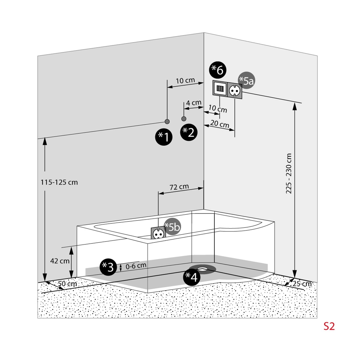 Skizze der AcquaVapore Duschtempel Badewannen-Kombination K55-L01 170x100 mit Maßangaben.