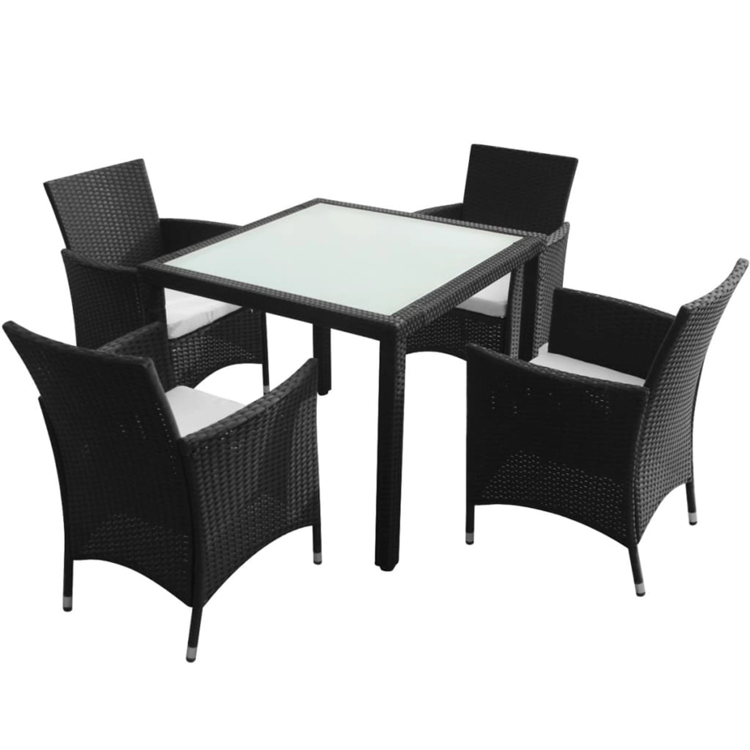 vidaXL 5-Tlg Garten-Essgruppe mit Auflagen Poly Rattan Schwarz 43122