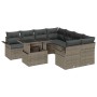 Graues 9-teiliges vidaXL Garten-Sofa-Set aus Poly Rattan mit Kissen und Tisch.