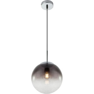 Moderne Globo Pendelleuchte Varus Chrom mit rauchfarbenem Glasschirm.