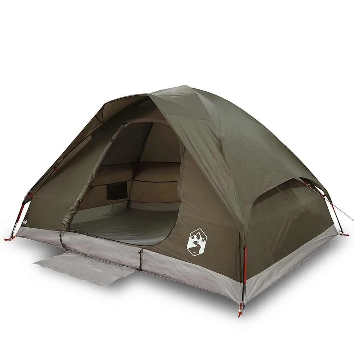 Braunes vidaXL Kuppel-Campingzelt für 2 Personen, wasserdicht, mit offenem Eingang und weißem Logo. Ideal für Camping & Zubehör.