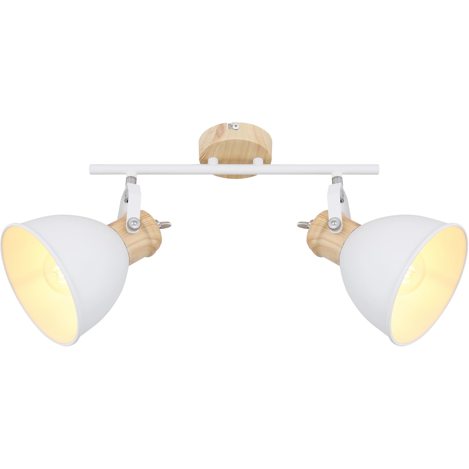 Globo Spot 2er Wiho, weißer Deckenstrahler mit Holzoptik für zwei Leuchtmittel.