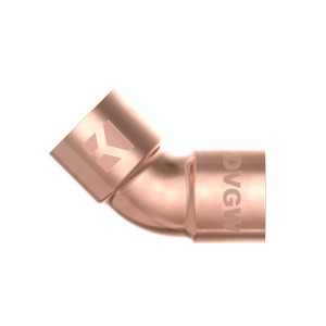 Kirchhoff Bogen 45° aus Kupfer, 22 mm, mit 2 Muffen, blank für Lötfittings.