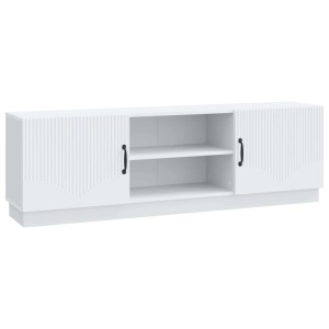 Weißer vidaXL TV-Schrank (150cm) aus Holzwerkstoff mit Schwenktüren und Regalfächern.