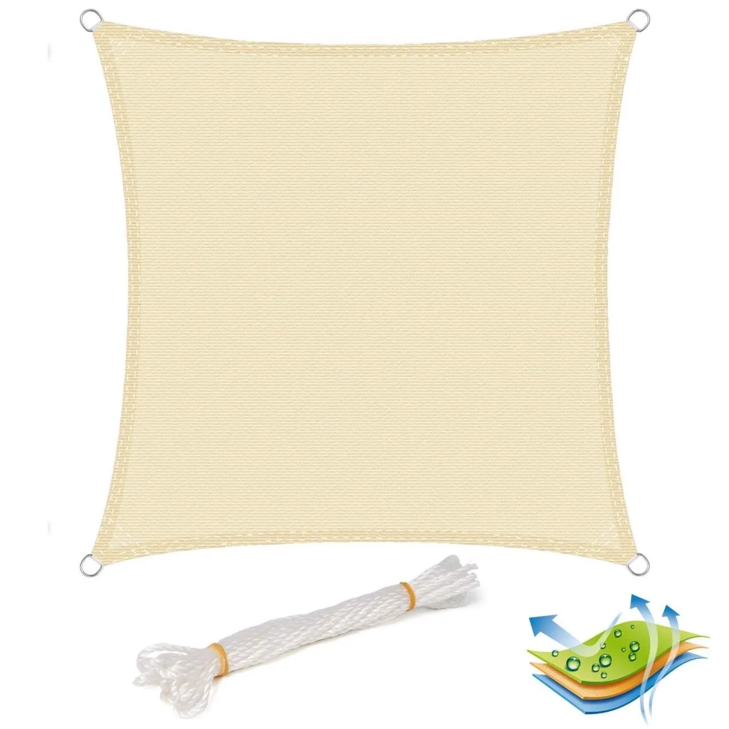 WOLTU Sonnensegel Sonnenschutz HDPE Windschutz UV Schutz Creme 5x5 m