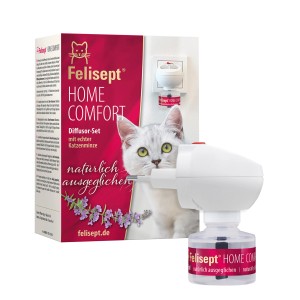 Felisept Home Comfort Raumdiffuser-Set für Katzen mit Katzenminze, zur Stressreduktion und Förderung des Wohlbefindens.
