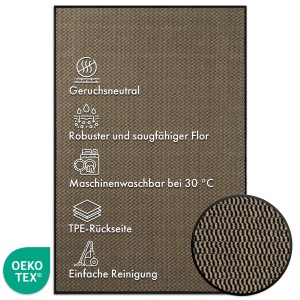 Ocker-schwarze KARAT Schmutzfangmatte SKY Novo, 90x120 cm, mit TPE-Rücken für hohe Rutschfestigkeit.