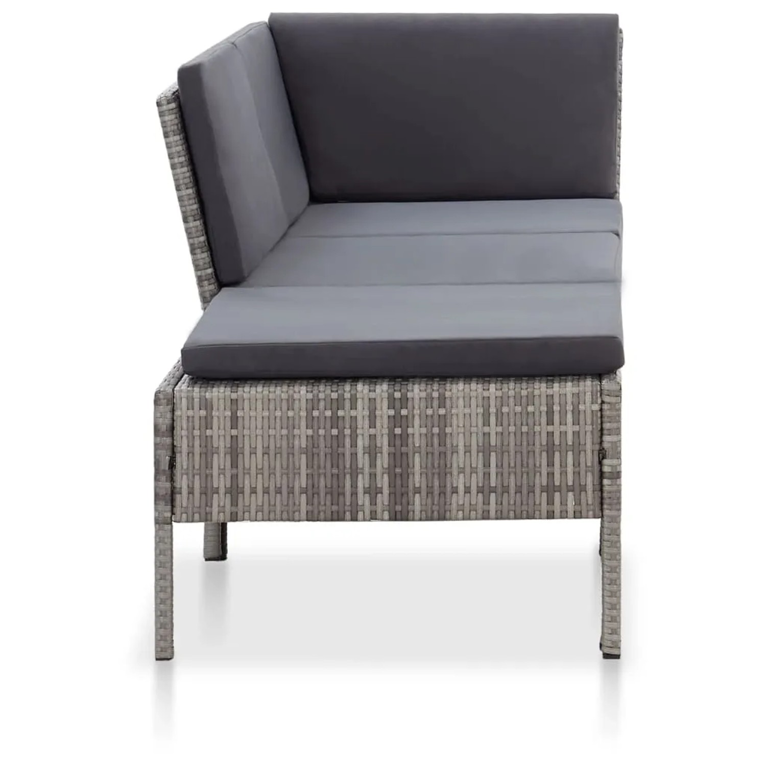 Graues vidaXL Garten-Lounge-Set aus Polyrattan mit anthrazitfarbenen Auflagen.