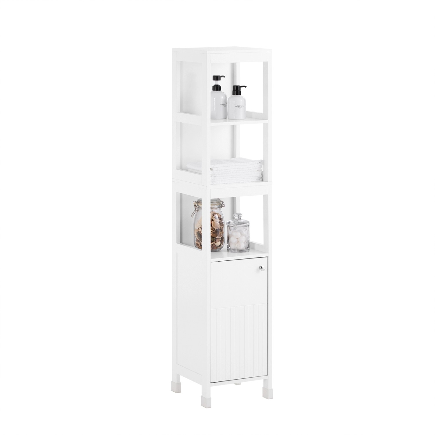 SoBuy Hochschrank für Bad Badschrank mit Offenen Fächern Schmaler Weiß BZR1 günstig online kaufen