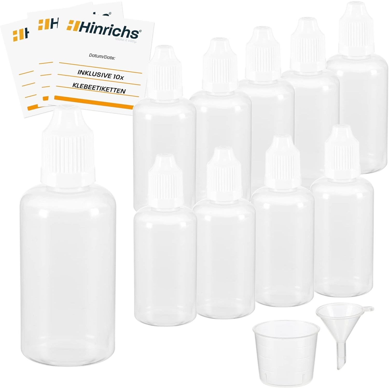 Hinrichs 10 x 50 ml Tropfflasche mit Trichter Messbecher 10 Etiketten Weiß günstig online kaufen