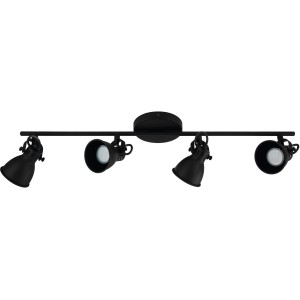 Schwarze Eglo Spotleuchte Seras 2 mit 4 Strahlern, GU10, 3W für Deckenmontage.