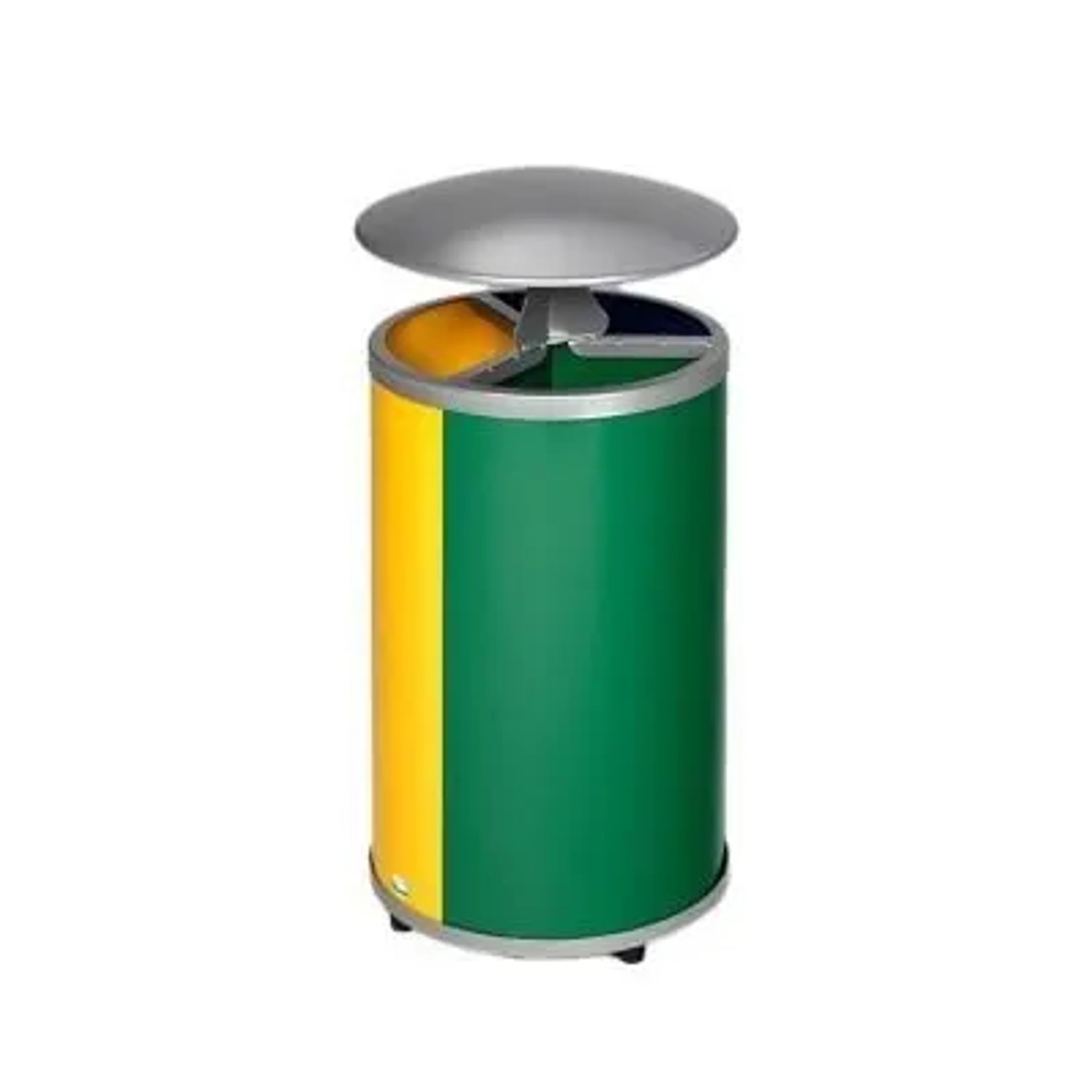 PROREGAL Robuste Wertstoffsammelstation Mit Dach 30 Liter Je Behälter HxBxT 89 x 42 x 42 cm Verzinkter Stahl Blau Grün Gelb