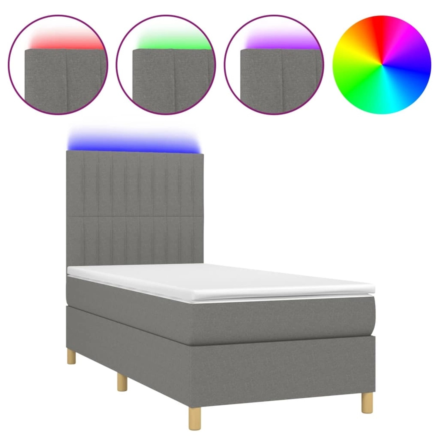 vidaXL Boxspringbett mit Matratze & LED Dunkelgrau 80x200 cm Stoff 3135550 günstig online kaufen