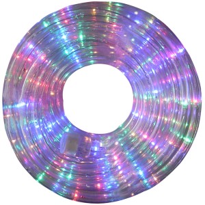 Aufgerollter, transparenter LED-Lichtschlauch, 9 m lang, mit bunten LEDs für Innen- und Außenbereich.