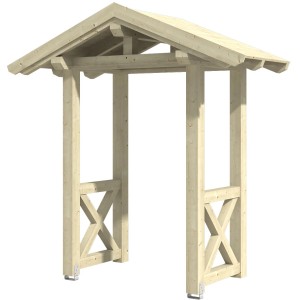 Skan Holz Vordach Siegen 4 aus Fichte, 247x116cm, naturbelassen. Haustürvordach mit Zapfenverbindungen und Aufschraubstützen.