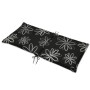 Schwarze Beautissu Flores Niederlehner Gartenstuhlauflage mit weißen Blumenornamenten und Befestigungsschnüren, 100x50x6cm.