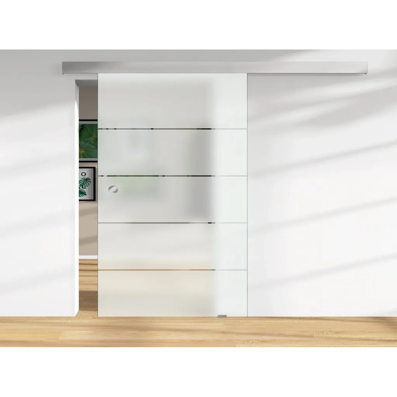 Flexo Ganzglasschiebetür ESG 8mm Mattweiß 4 Klare Streifen 2180 x 940 mm Wandstärke 8 mm DIN Variabel