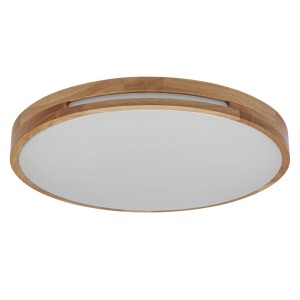 Runde Osram LED-Deckenleuchte Orbis Woodburry mit hellem Holzring und weißem Diffusor.