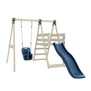 REBO Schaukel Hortensie Marineblau mit Rutsche und Babyschaukel aus Holz.