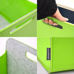 Grüne DuneDesign Filzbox für Kallax Regal, 33x33x38cm, Detailansicht.