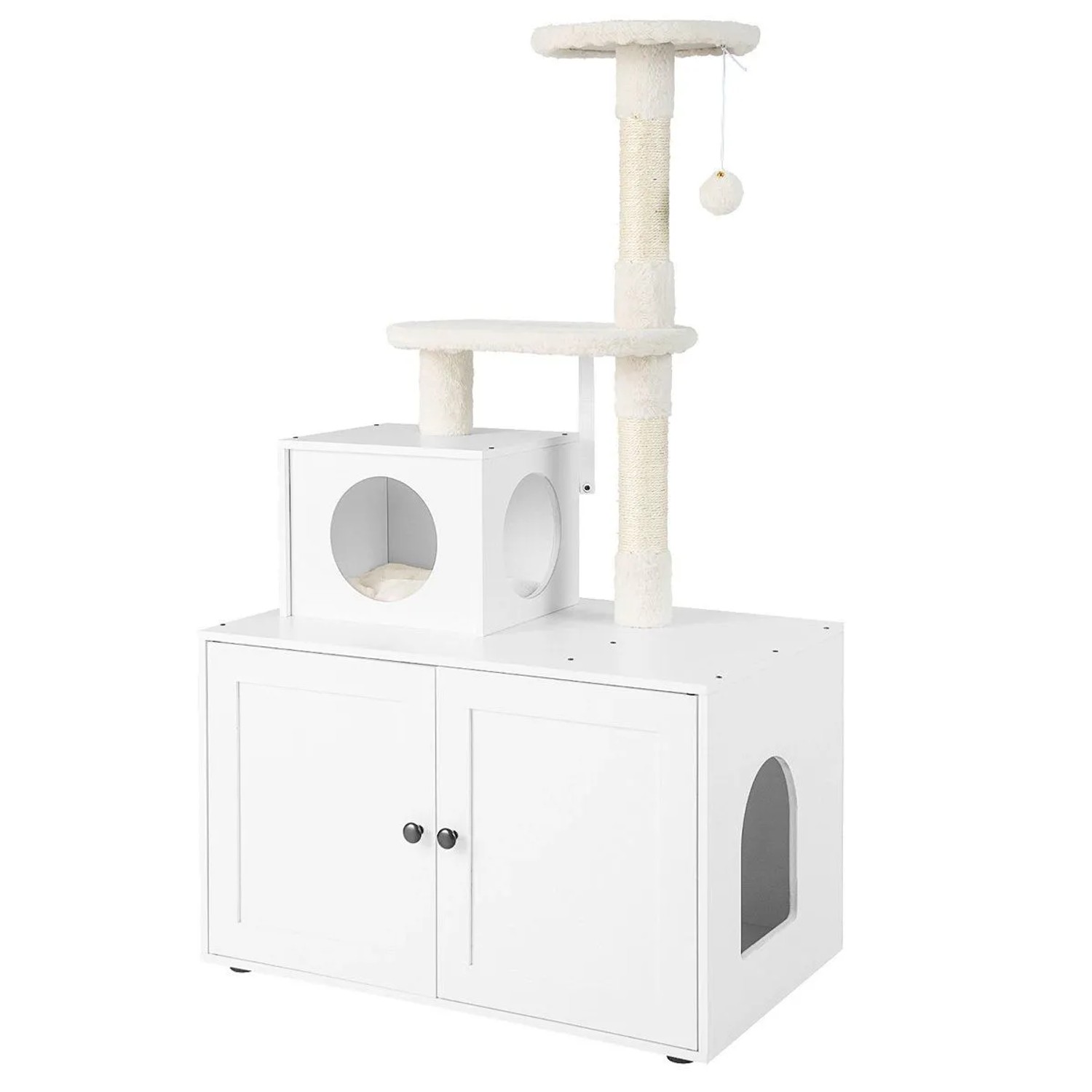 Costway Katzenmöbel Katzenbaum Katzen Spielhaus Weiß 77.5x49x132 cm