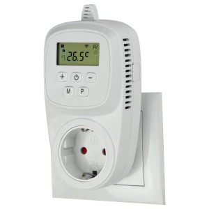 Weiße Thermoschaltsteckdose Infrae Smart & Easy WiFi zur Steuerung elektrischer Heizgeräte.