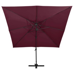 DELUKE Sonnenschirm Rechteckig LOTI 300cm Rot UV-Schutz Kippbar Kurbelsystem Ampelschirm Rechteckig Freiarm 300cm Kurbelschirm