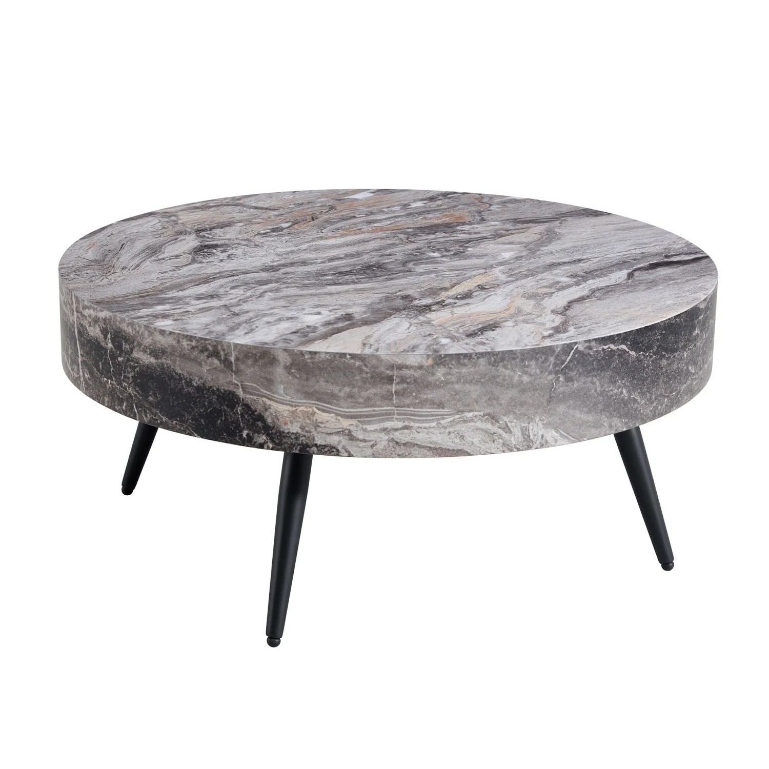 Okwish Couchtisch Mit Rundem Design Und Metallbeinen Für Wohnzimmer Cm 70x70x35 Grau