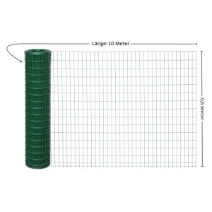 Grüner PROREGAL Maschendrahtzaun, 0,6x10m, Vierkantgeflecht, Drahtstärke 2.2mm, PVC-beschichtet.