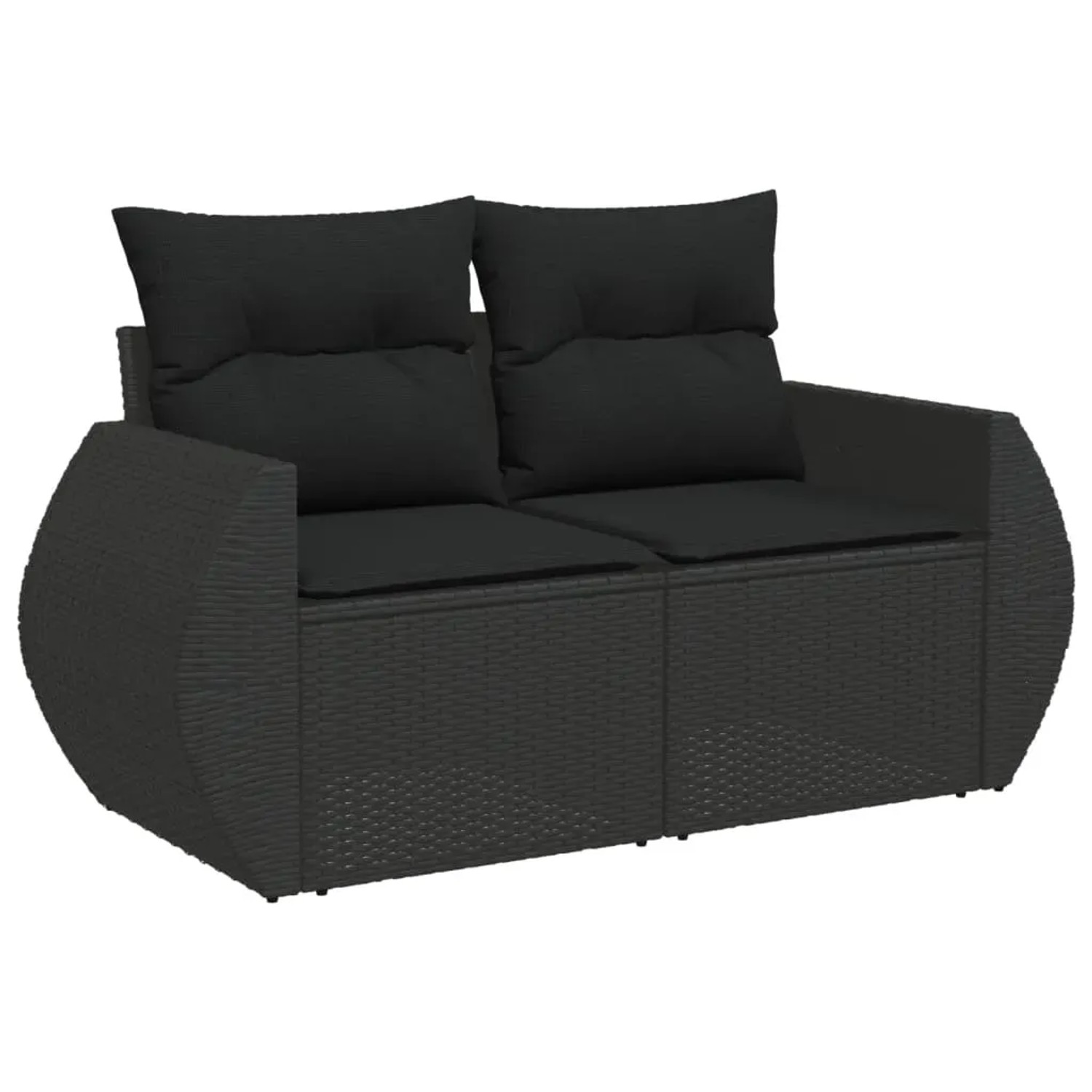 Schwarze 9-tlg. vidaXL Garten-Sofagarnitur aus Poly Rattan mit Kissen.