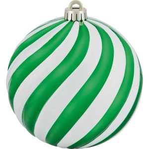 Grün-weiße gestreifte Weihnachtskugel aus Kunststoff, 14 cm, mit Aufhänger.
