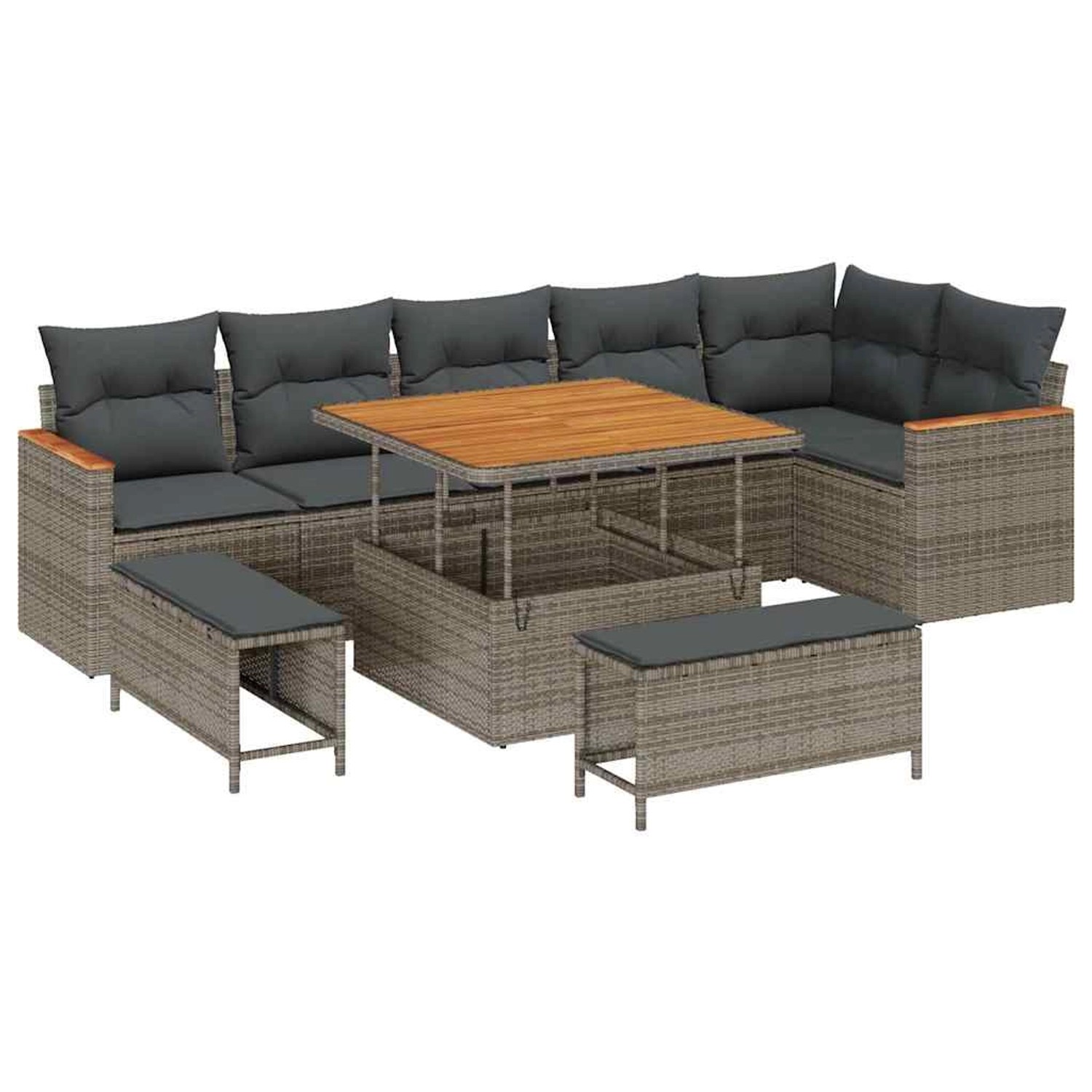 vidaXL Garten-Sofa-Set mit Kissen 9-Tlg Grau Poly Rattan 3363058 günstig online kaufen