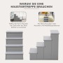 Graue PawHut Haustiertreppe aus MDF mit 4 Stufen für Hunde und Katzen.