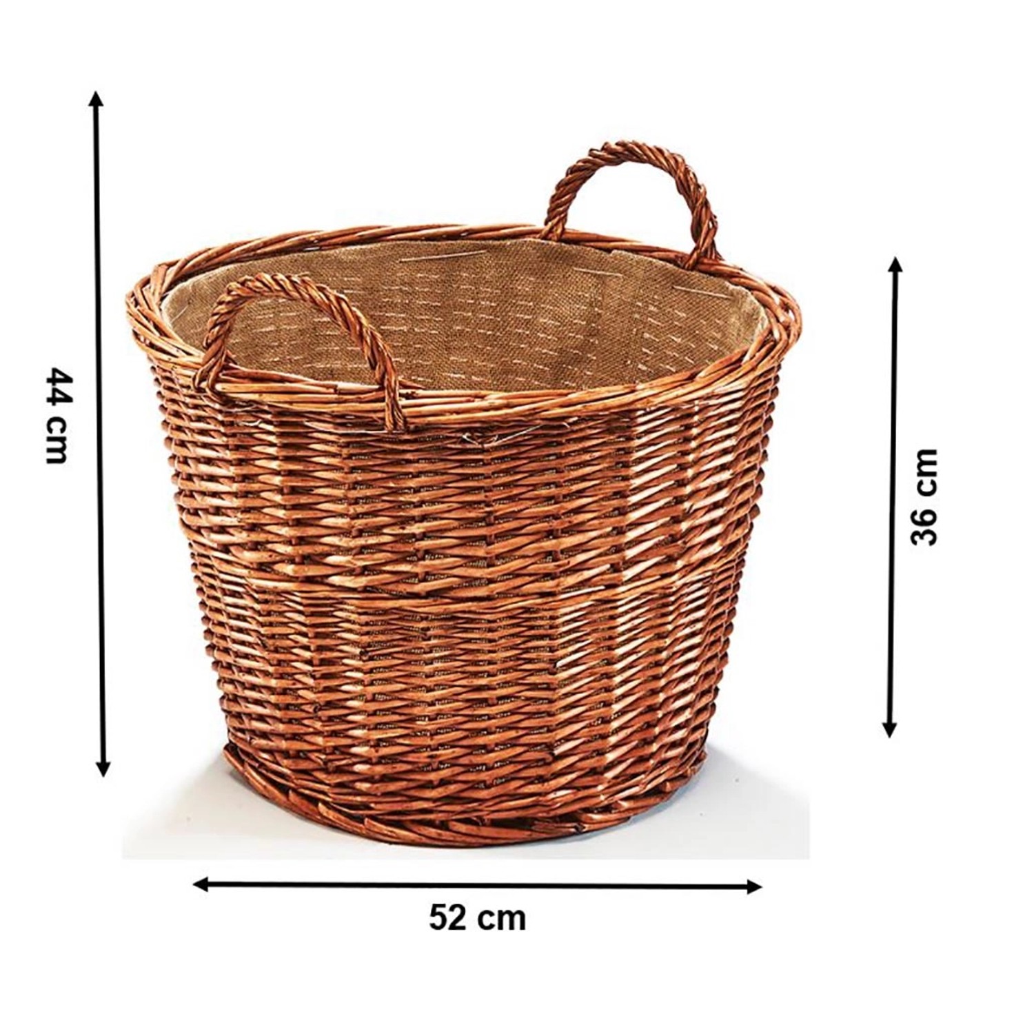 Runder Kobolo Holztragekorb aus Weide mit Jute und Henkeln für Kaminholz.