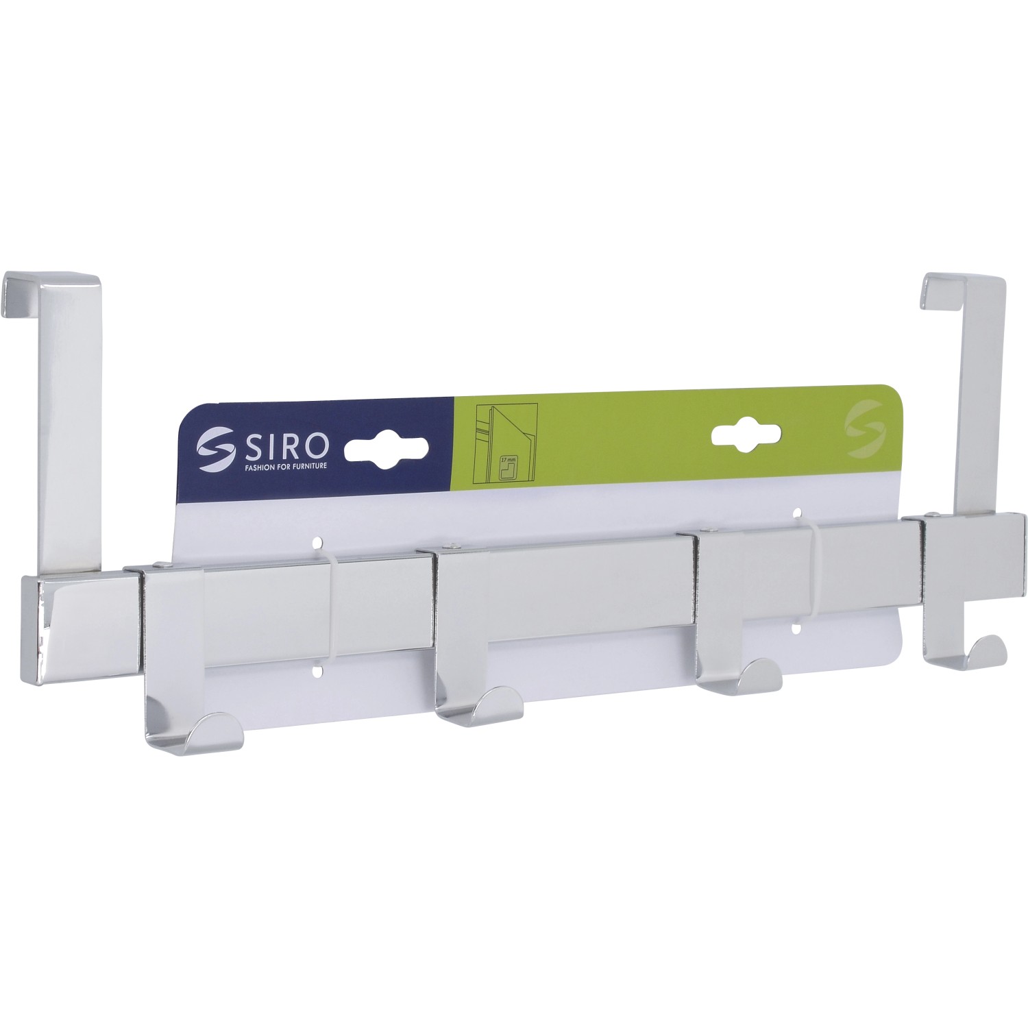 Siro Türgarderobe mit 4 Haken, Chrom glänzend, 404 mm lang. Praktischer Türhaken für Jacken und mehr.