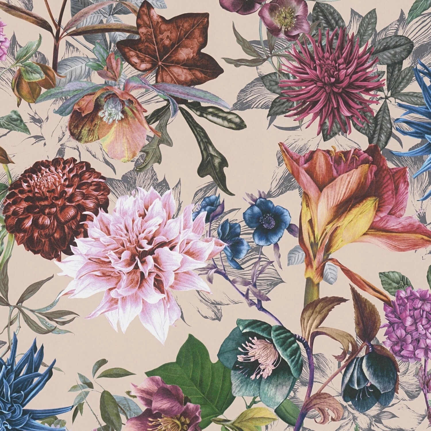 PROFHOME 381755-GU Blumen Tapete Floral Matt Beige Rosa Lila Blau 0,53 m x günstig online kaufen
