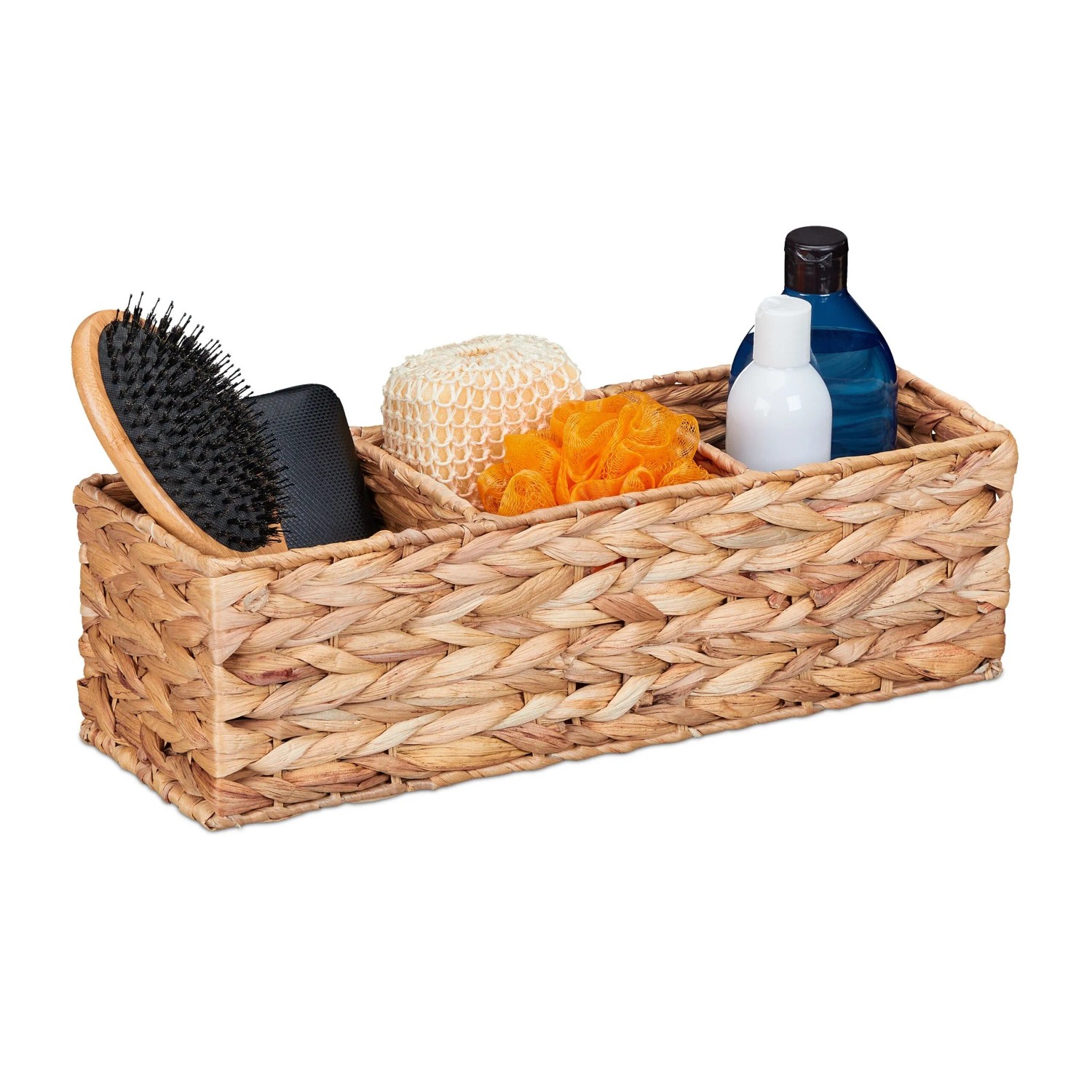 Relaxdays Aufbewahrungskorb Wasserhyazinthe Natur 3 Fächer 13 cm x 42,5 cm x 15 cm