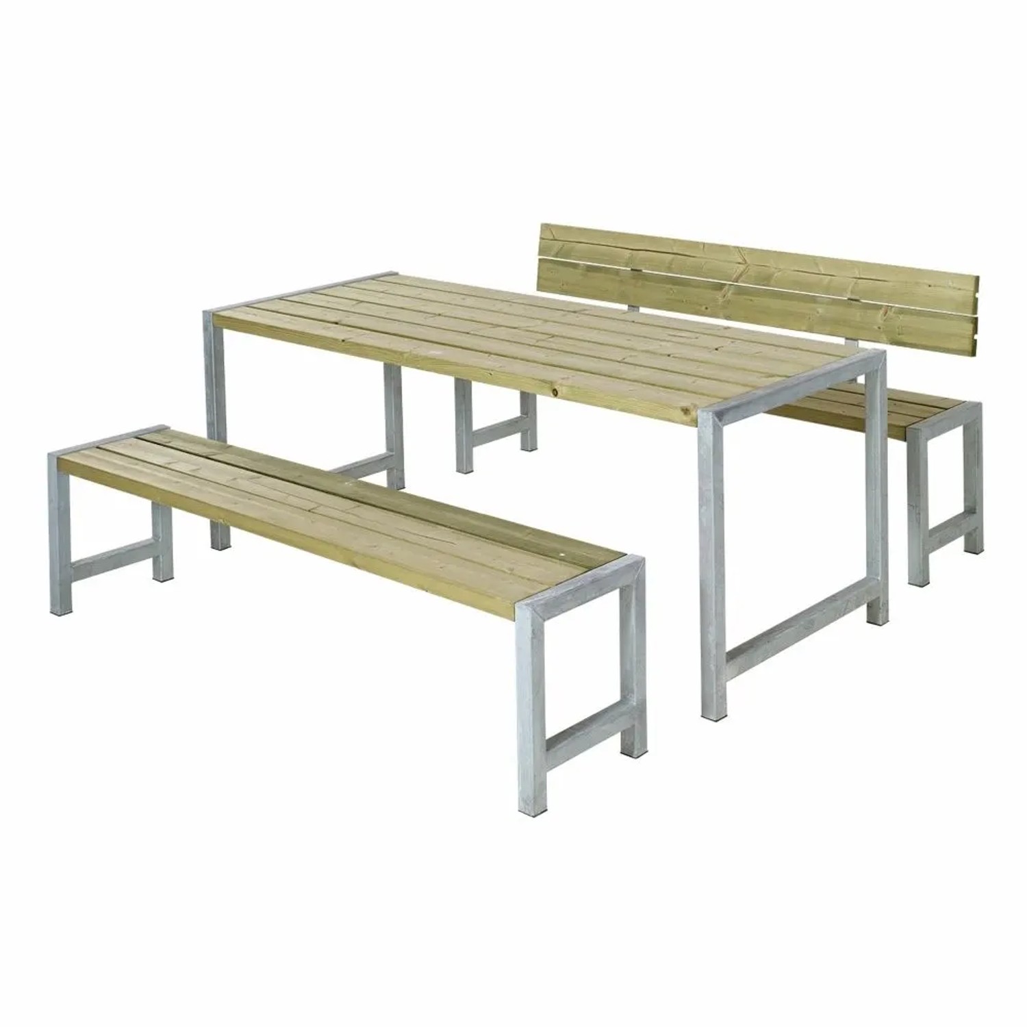 PLUS Gartensitzgruppe aus Holz 186 cm mit Rückenlehne Druckimprägniert Tisch und 2 Bänke und 1 Rückenlehne