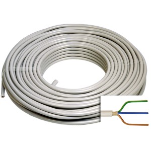 Graue Emskabel Feuchtraumleitung NYM-J 3 x 2,5 mm² als Ring mit Querschnittansicht.