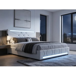 PXloue Polsterbett Doppelbett 140/200 mit LED USB Höhenverstellbares Kopfteil