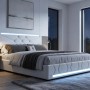 PXloue Polsterbett Doppelbett 140/200 mit LED USB Höhenverstellbares Kopfteil_2