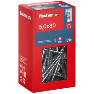 Fischer PowerFast II Holzschrauben 5x80 mm, 55 Stück im roten Karton.