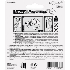 Tesa Klebehaken, 3er-Pack, weiß, rund, mit Powerstrips Large. Ideal für Küche und Bad.