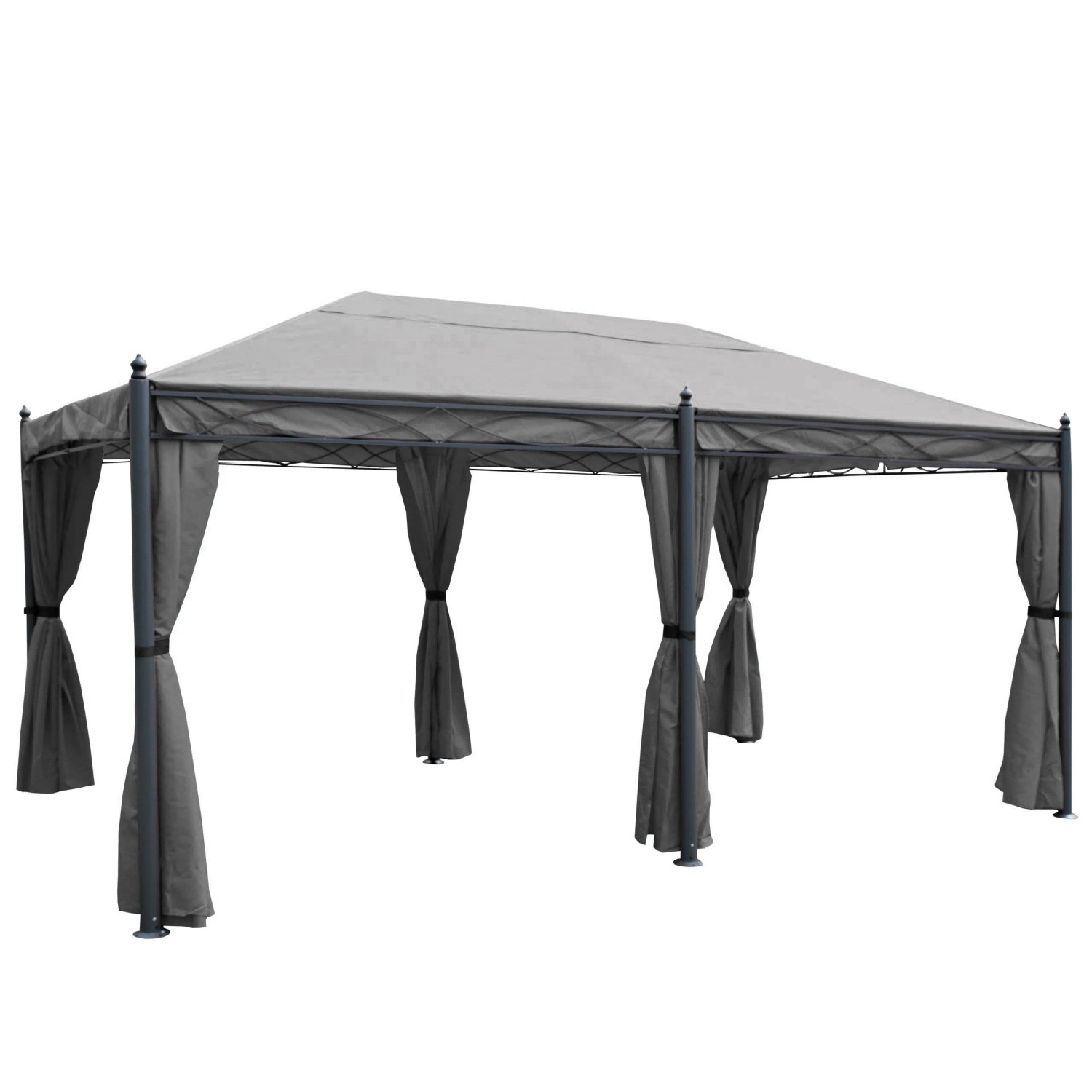 BERLINLODGE Pergola Cadiz HxBxT 276x300x500cm Garten Pavillon Grau Stabiles 7cm-Gestell Mit Seitenwand Und Moskitonetz