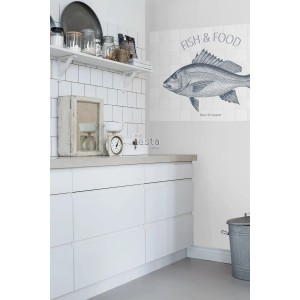 ESTAhome Wandtattoo Fisch Blau (145x97cm) in Küche. Dekorativer Wandaufkleber.