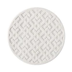 Runder, pastell-cremefarbener Hochflor Teppich Nara mit Rautenmuster, 120x120 cm.