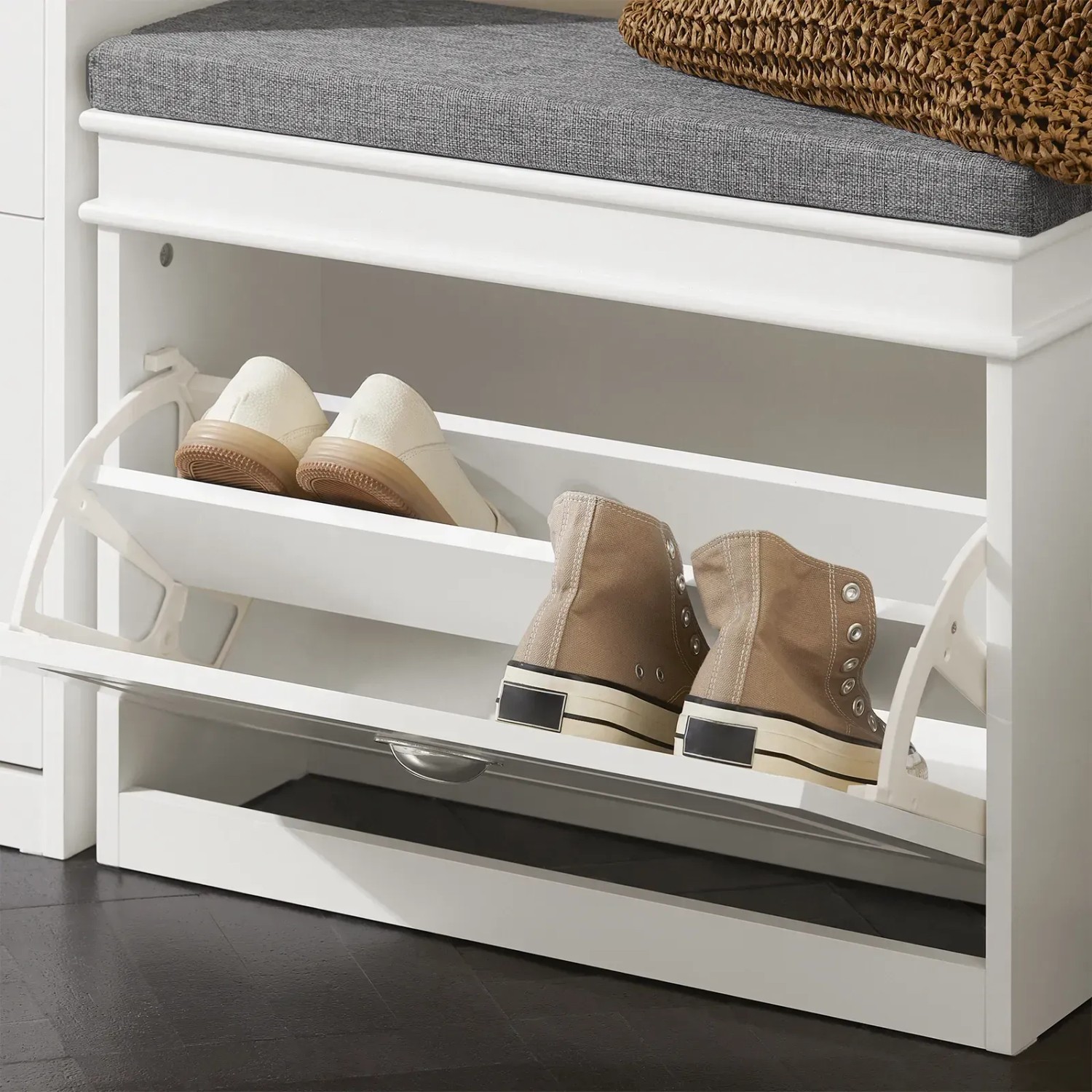 SoBuy Schuhkipper mit Sitzkissen und Klappe MDF Weiß FSR82-K-W_4