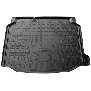 Schwarze Gummi Kofferraumwanne für Seat Leon III (5F) Schrägheck (2012-2020) mit Anti-Rutsch-Muster.