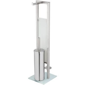 Wenko WC-Garnitur Rivalta, Edelstahl matt mit Glas, WC-Bürste, Papierhalter, Ersatzrollenhalter.